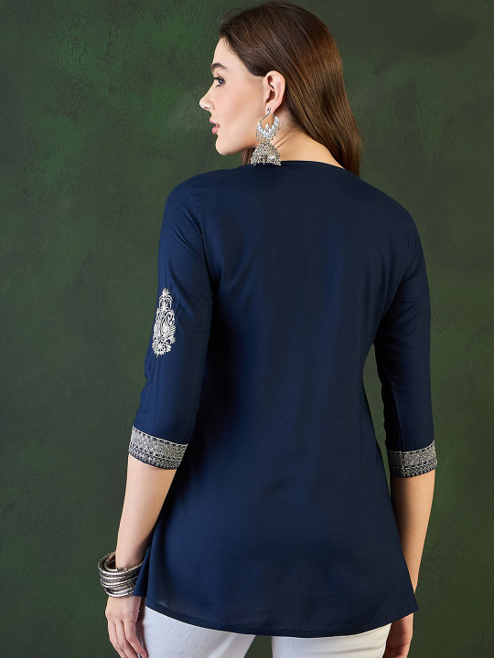Women Ethnic Motifs Embroidered A-Line Short Kurti